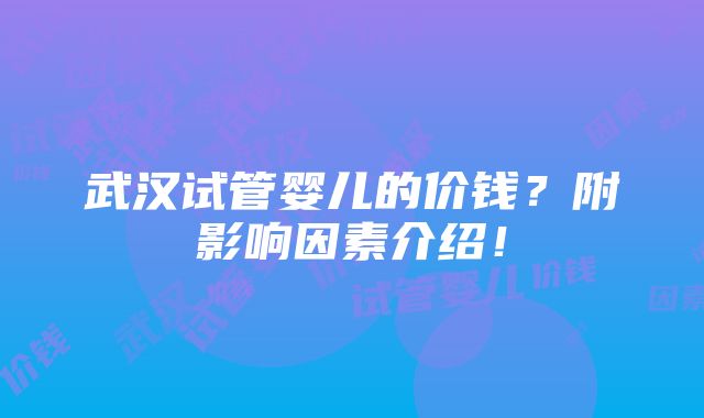 武汉试管婴儿的价钱？附影响因素介绍！