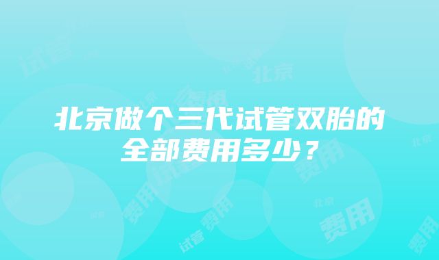 北京做个三代试管双胎的全部费用多少？