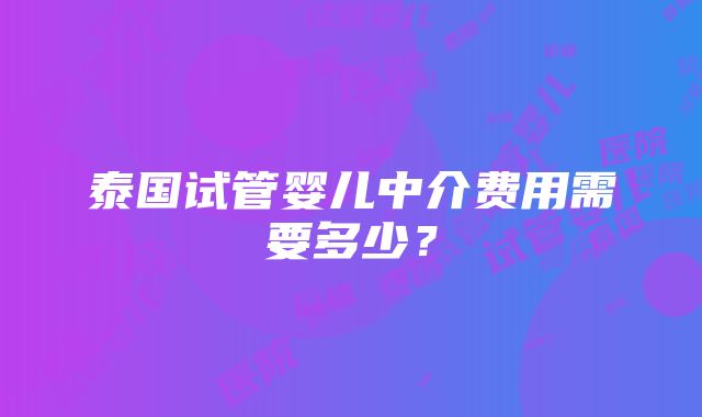 泰国试管婴儿中介费用需要多少？