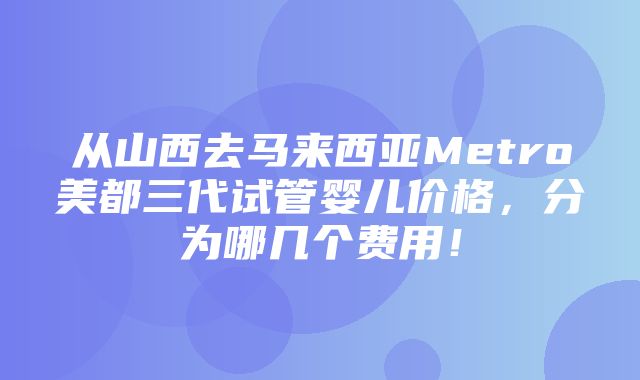 从山西去马来西亚Metro美都三代试管婴儿价格，分为哪几个费用！