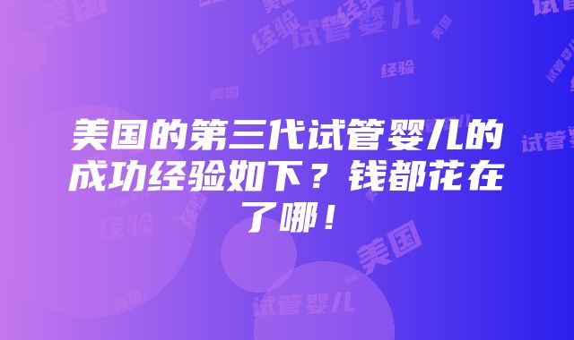 美国的第三代试管婴儿的成功经验如下？钱都花在了哪！