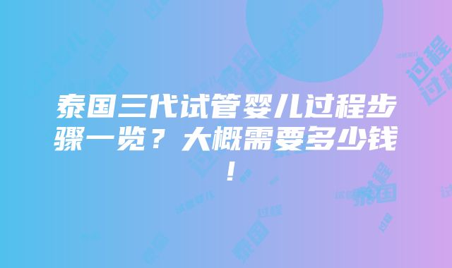 泰国三代试管婴儿过程步骤一览？大概需要多少钱！