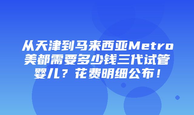 从天津到马来西亚Metro美都需要多少钱三代试管婴儿？花费明细公布！