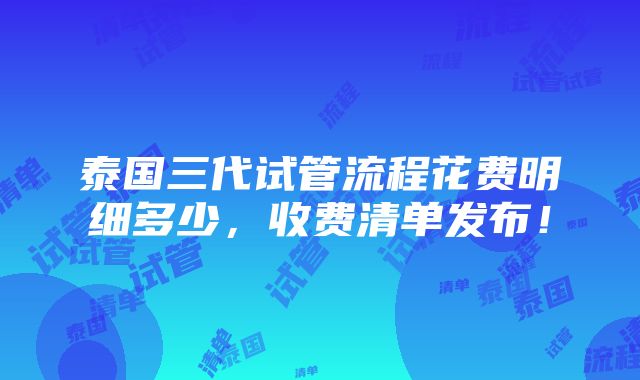 泰国三代试管流程花费明细多少，收费清单发布！