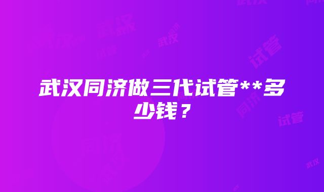 武汉同济做三代试管**多少钱？