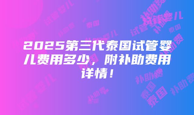 2025第三代泰国试管婴儿费用多少，附补助费用详情！