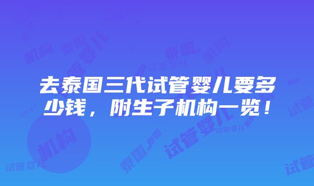 去泰国三代试管婴儿要多少钱，附生子机构一览！