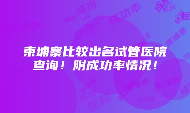 柬埔寨比较出名试管医院查询！附成功率情况！