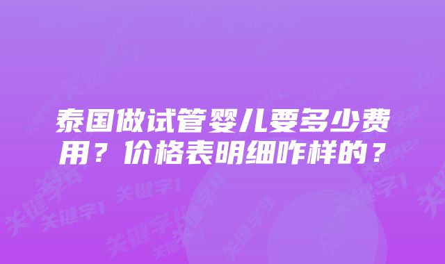 泰国做试管婴儿要多少费用？价格表明细咋样的？