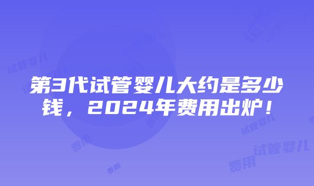 第3代试管婴儿大约是多少钱，2024年费用出炉！