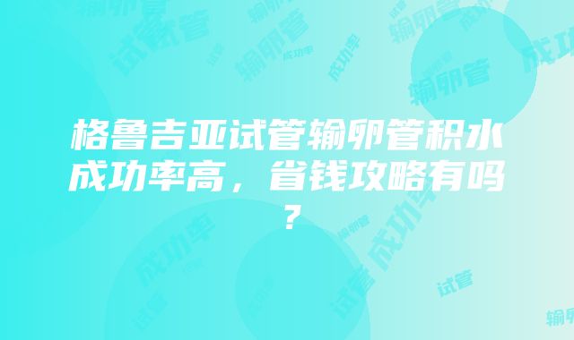 格鲁吉亚试管输卵管积水成功率高，省钱攻略有吗？