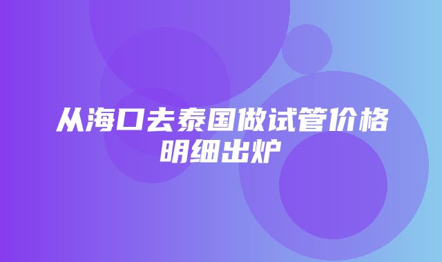 从海口去泰国做试管价格明细出炉