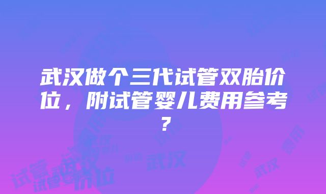 武汉做个三代试管双胎价位，附试管婴儿费用参考？