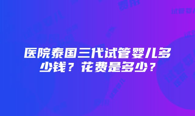 医院泰国三代试管婴儿多少钱？花费是多少？