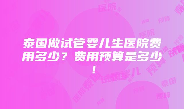 泰国做试管婴儿生医院费用多少？费用预算是多少！