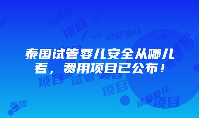 泰国试管婴儿安全从哪儿看，费用项目已公布！