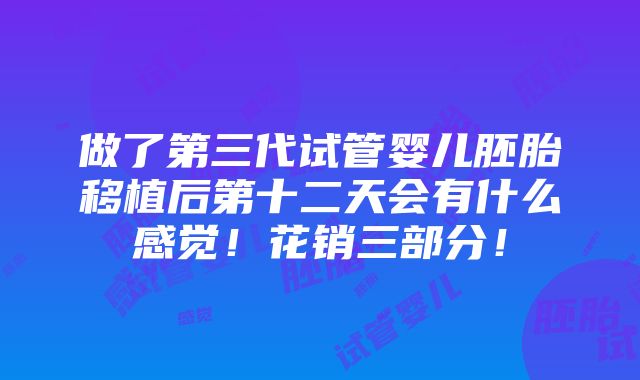 做了第三代试管婴儿胚胎移植后第十二天会有什么感觉！花销三部分！