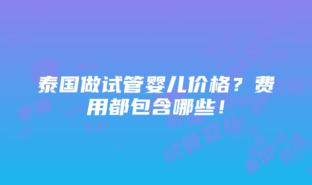 泰国做试管婴儿价格？费用都包含哪些！