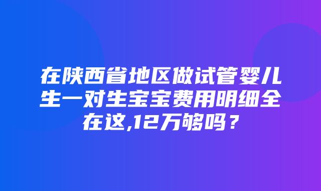 在陕西省地区做试管婴儿生一对生宝宝费用明细全在这,12万够吗？