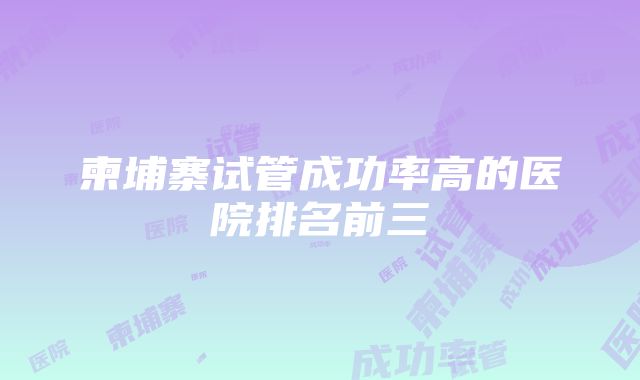 柬埔寨试管成功率高的医院排名前三