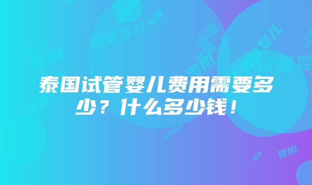 泰国试管婴儿费用需要多少？什么多少钱！