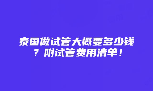 泰国做试管大概要多少钱？附试管费用清单！