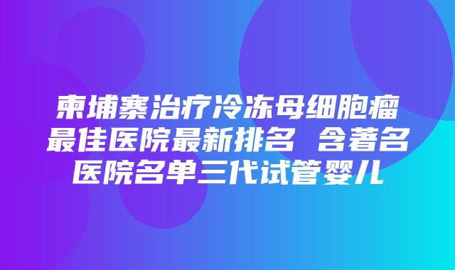 柬埔寨治疗冷冻母细胞瘤最佳医院最新排名 含著名医院名单三代试管婴儿