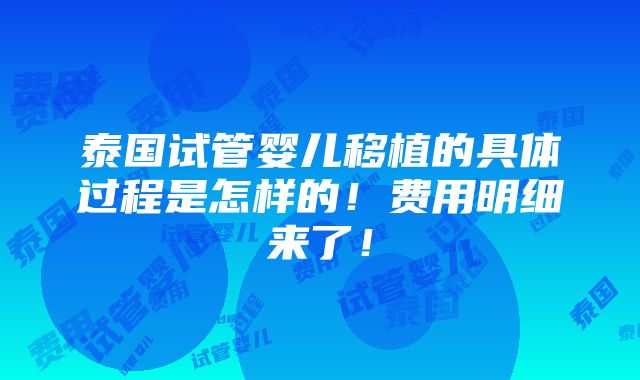 泰国试管婴儿移植的具体过程是怎样的！费用明细来了！