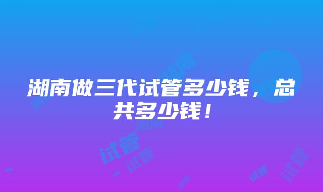 湖南做三代试管多少钱，总共多少钱！