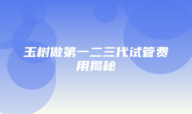 玉树做第一二三代试管费用揭秘