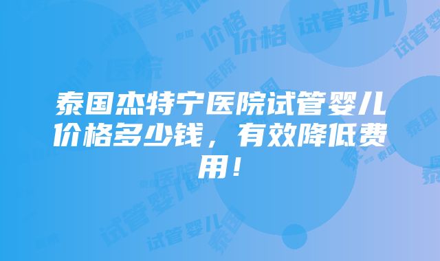 泰国杰特宁医院试管婴儿价格多少钱，有效降低费用！