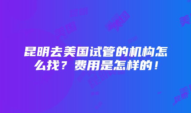 昆明去美国试管的机构怎么找？费用是怎样的！