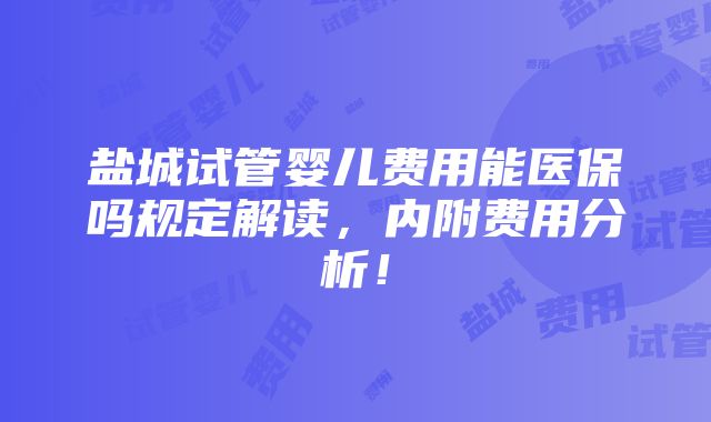 盐城试管婴儿费用能医保吗规定解读，内附费用分析！