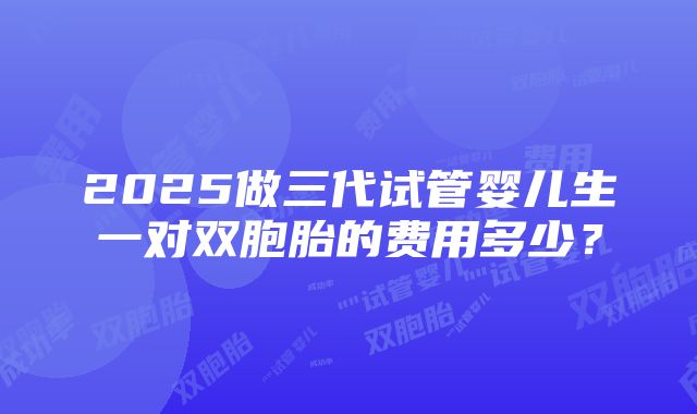 2025做三代试管婴儿生一对双胞胎的费用多少？