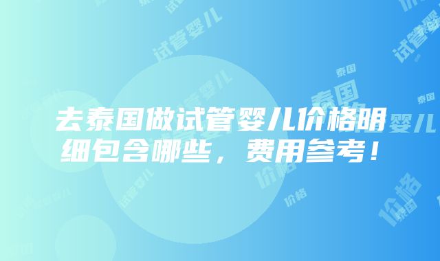 去泰国做试管婴儿价格明细包含哪些，费用参考！