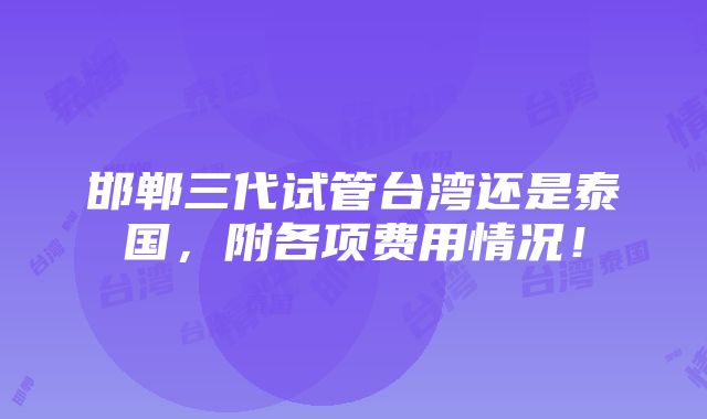 邯郸三代试管台湾还是泰国，附各项费用情况！