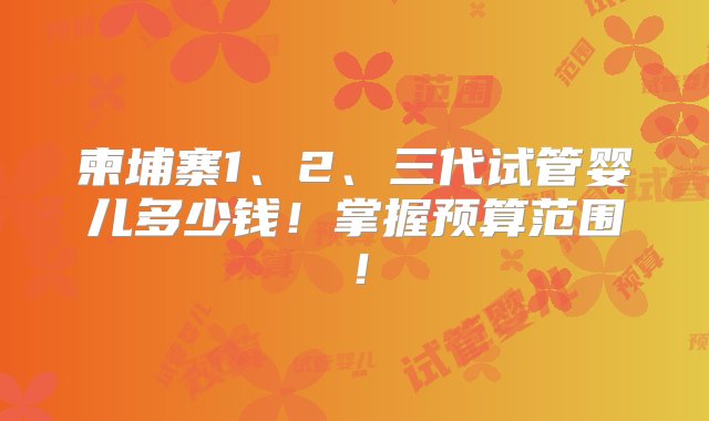 柬埔寨1、2、三代试管婴儿多少钱！掌握预算范围！