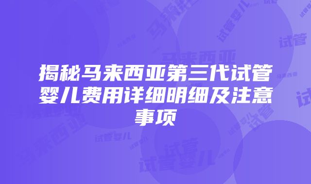 揭秘马来西亚第三代试管婴儿费用详细明细及注意事项