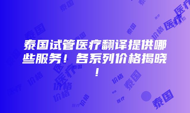 泰国试管医疗翻译提供哪些服务！各系列价格揭晓！