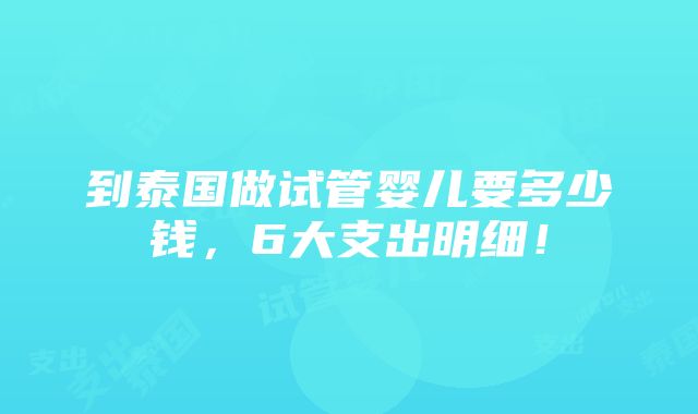 到泰国做试管婴儿要多少钱，6大支出明细！