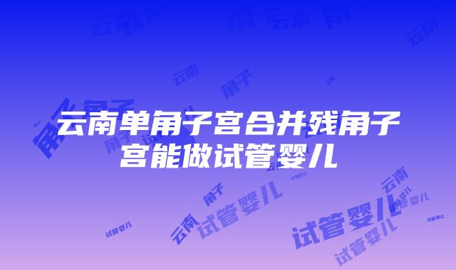 云南单角子宫合并残角子宫能做试管婴儿