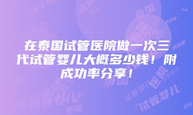 在泰国试管医院做一次三代试管婴儿大概多少钱！附成功率分享！