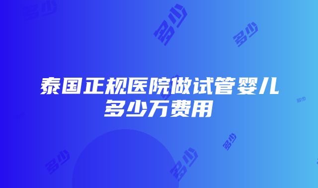 泰国正规医院做试管婴儿多少万费用