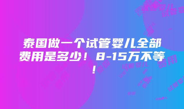 泰国做一个试管婴儿全部费用是多少！8-15万不等！