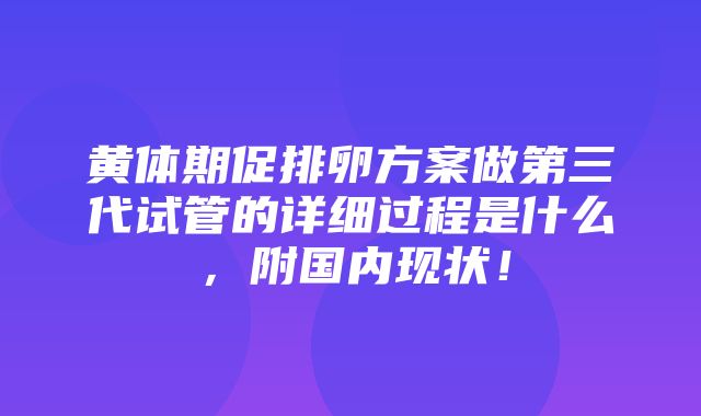 黄体期促排卵方案做第三代试管的详细过程是什么，附国内现状！