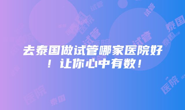 去泰国做试管哪家医院好！让你心中有数！