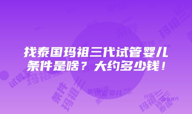 找泰国玛祖三代试管婴儿条件是啥？大约多少钱！