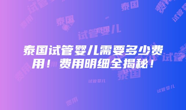 泰国试管婴儿需要多少费用！费用明细全揭秘！