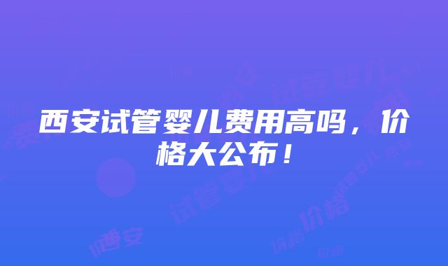 西安试管婴儿费用高吗，价格大公布！