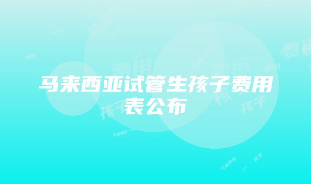 马来西亚试管生孩子费用表公布